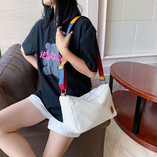 帆布包包女文艺复古简约休闲包减龄枕头包彩带单肩斜挎包女包