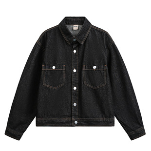 2026年春季美式复古丹宁原色牛仔夹克男女宽松boxy短宽工装外套潮