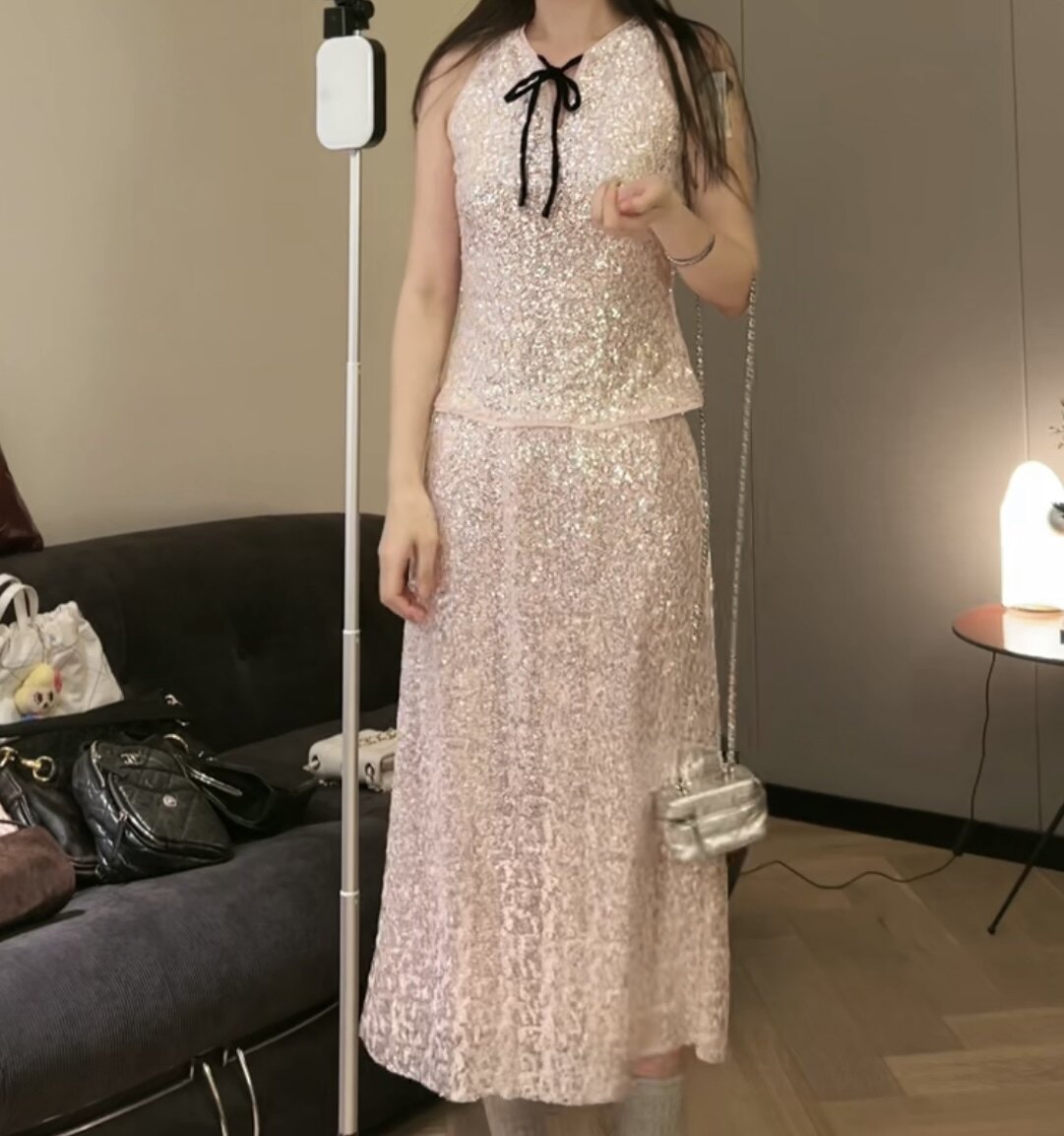 定制珠片人鱼姬背心半裙套装