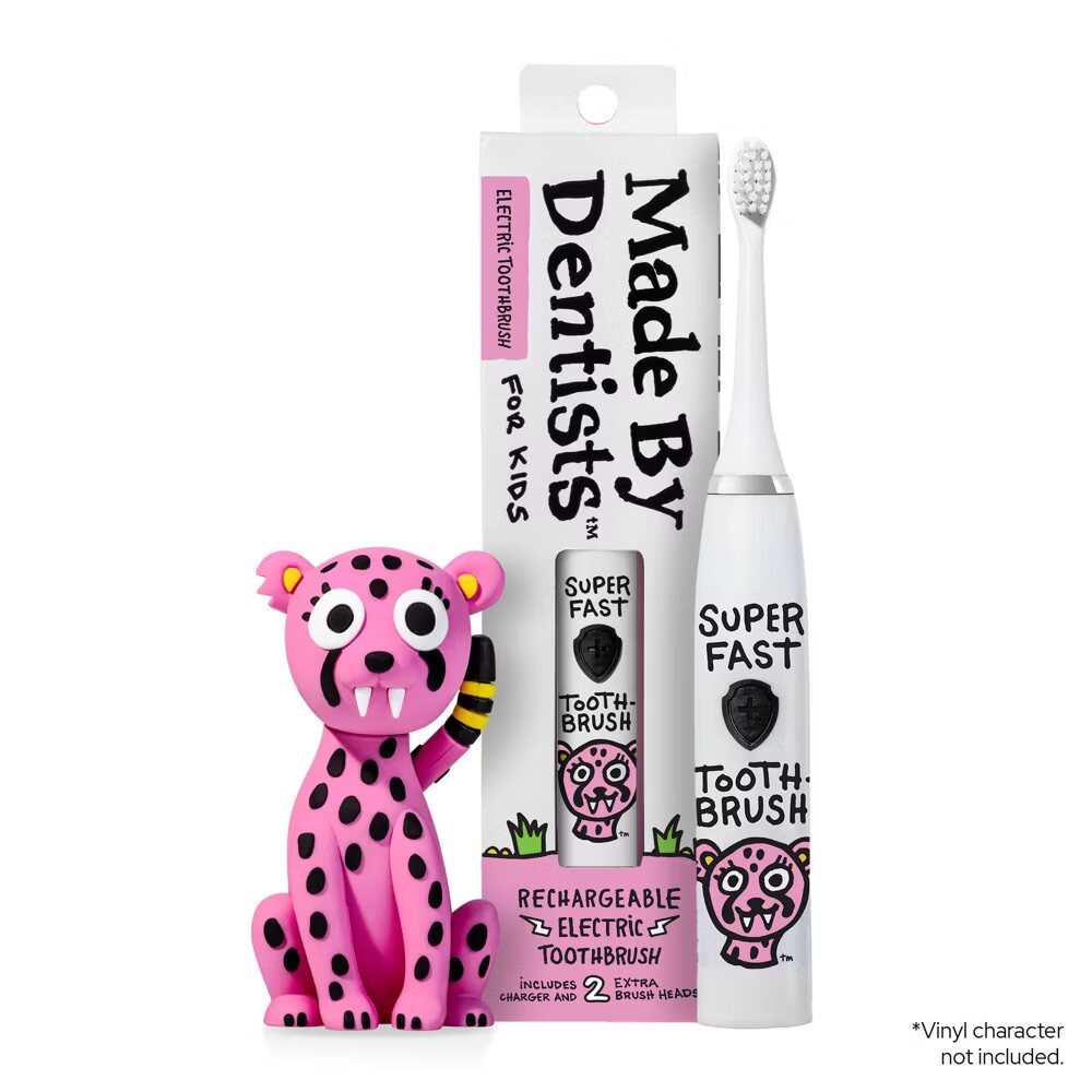 美代正品MadebyDentists粉色猎豹款儿童电动牙刷三只牙刷头充电