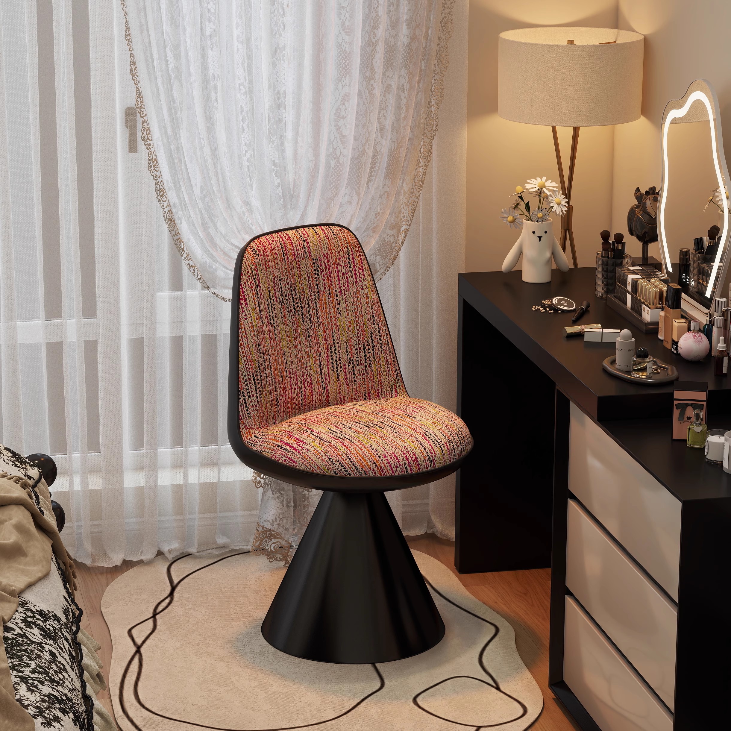高级感转椅意式轻奢化妆凳家用女生卧室小户型梳妆台椅子美甲凳子