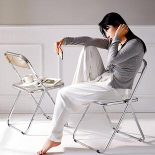 透明椅子亚克力餐椅ins凳子时尚网红拍照凳折叠椅子服装店化妆椅