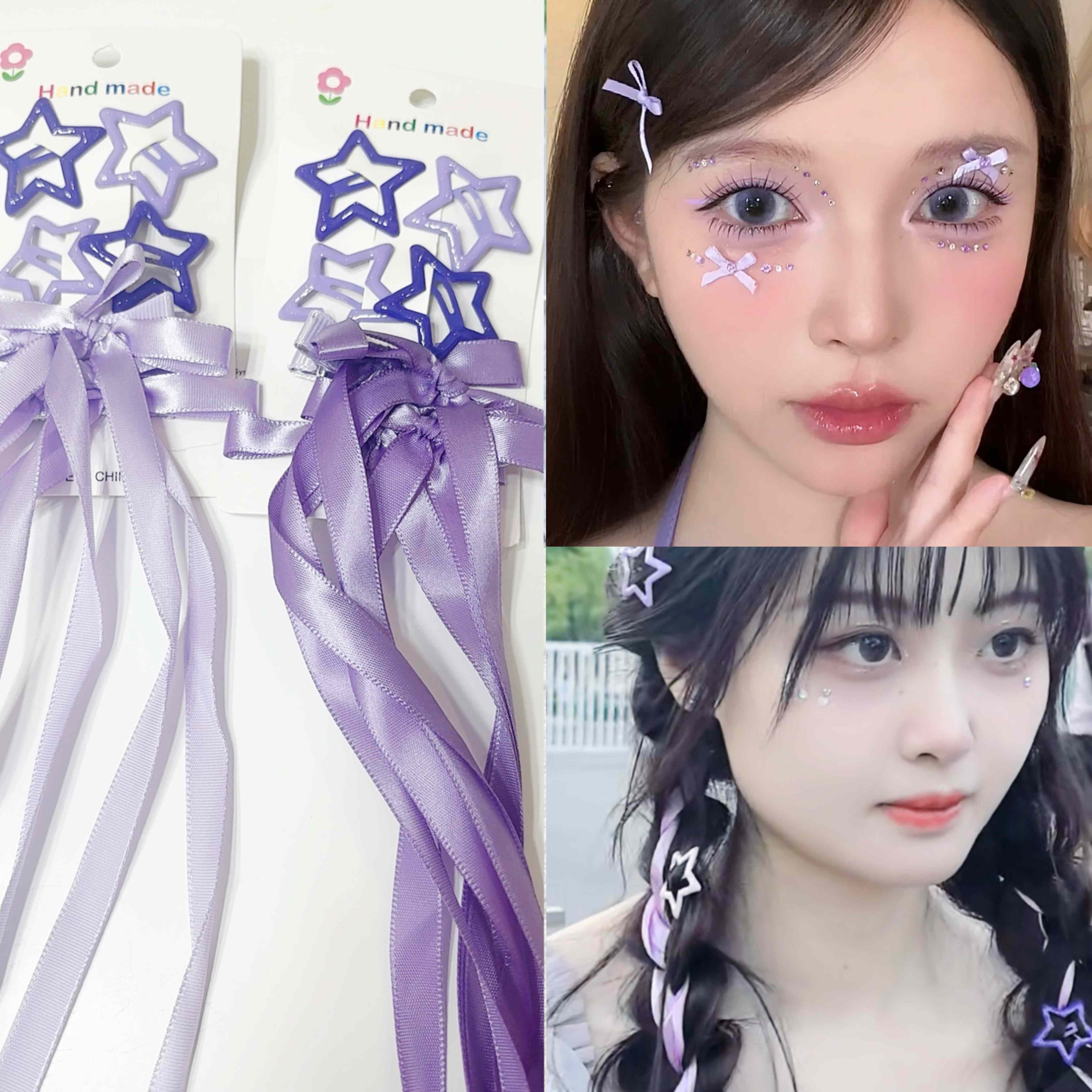 紫色蝴蝶结发带演唱会星星发夹邓紫棋张艺兴许嵩应援妆编发发绳