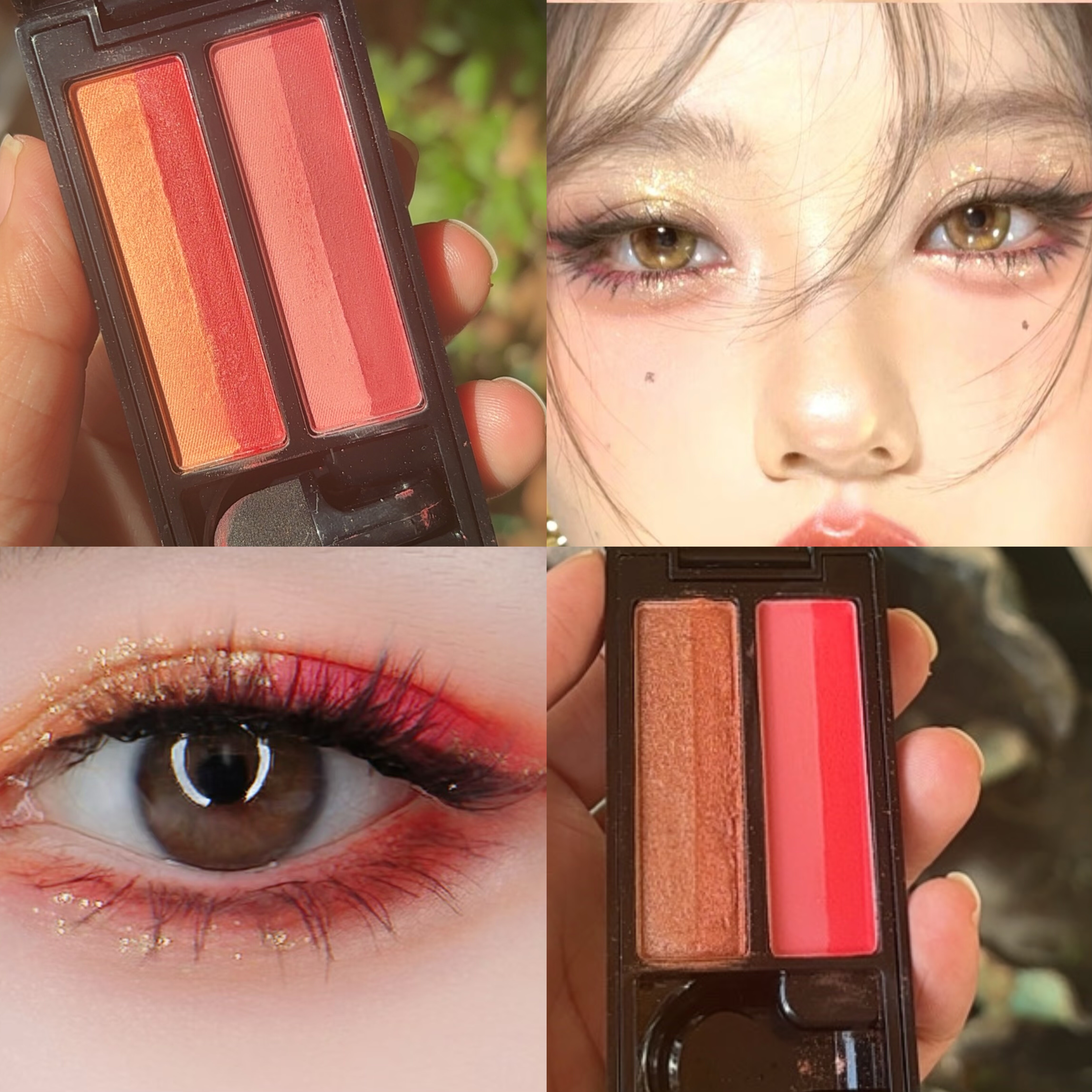 秋冬红棕色富贵千金妆圣诞碎金氛围感香槟橘棕四色眼影可做腮红