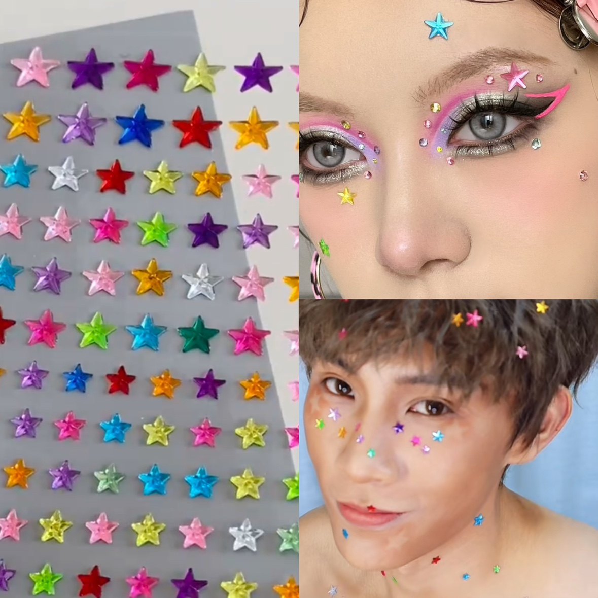 美妆博主拍照出片五角星贴纸创意妆面部彩色多巴胺星星钻石装饰,彩妆/香水/美妆工具,化妆/美容工具,淘宝优惠券,粉丝福利购,淘宝优惠卷