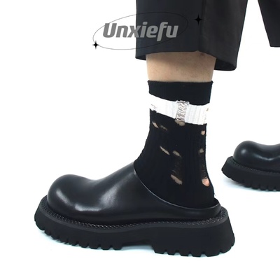 德比真皮一脚蹬厚底大头拖鞋小众