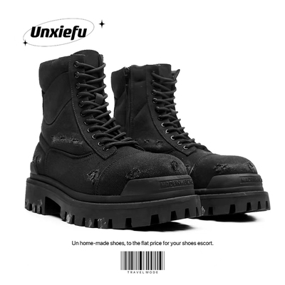 高帮帆布黑色机车靴废土风加绒
