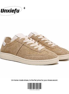 UNZIZHI日系复古简约百搭纯色翻毛皮板鞋男女休闲德训鞋情侣ins