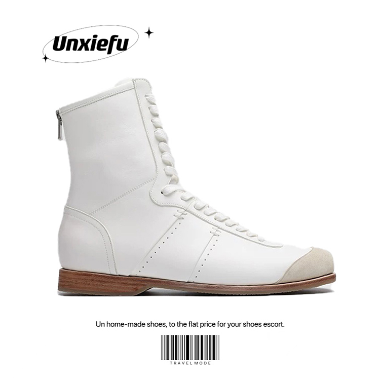 高级白色训练鞋高帮靴拳击鞋男女
