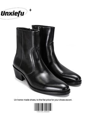 UNZIZHI 2026新切尔西头层牛皮西部高级Vibe百搭靴子拉链高级质感