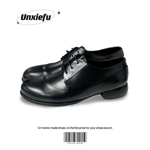 UNZIZHI 流线劳保德比鞋商务风德比鞋男黑色系带通勤皮鞋优雅男鞋