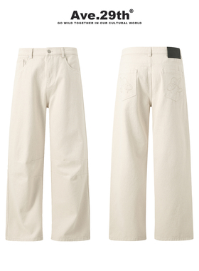 Ave.29th米白Cleanfit口袋刺绣工装裤潮牌美式直筒宽松长裤男女