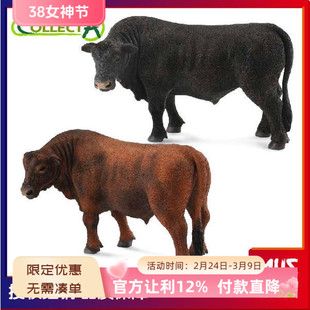 模赞英国CollectA我你他农场动物模型玩具红黑安格斯牛仿真真实感