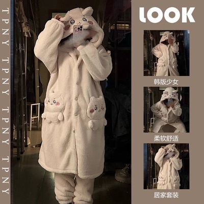 吉伊卡哇睡衣2025冬季珊瑚绒睡袍