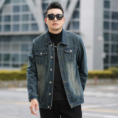 复古水洗翻领宽松牛仔外套男
