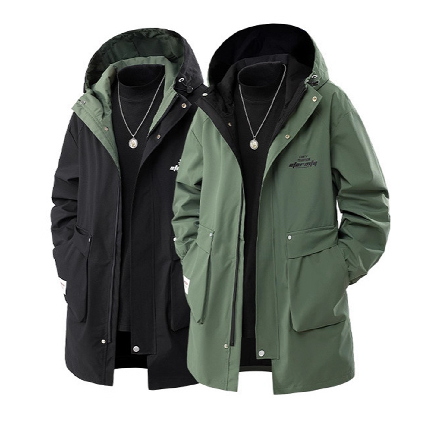 特大码帅气连帽中长款风衣