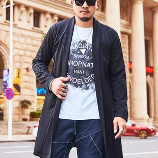 披风潮流加肥加大中长款 春秋胖子宽松开衫 薄披肩外套 风衣男装 大码