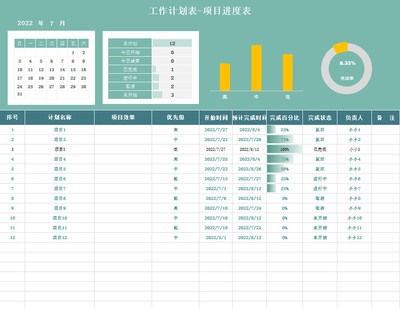 工作计划表项目进度表excel模板xlsx格式