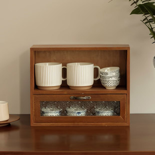 木质桌面收纳盒家用展示储物盒带盖茶具整理盒