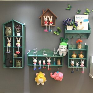 复古墙上置物架免打孔实木装饰架格子木架客厅壁挂墙饰墙壁书架