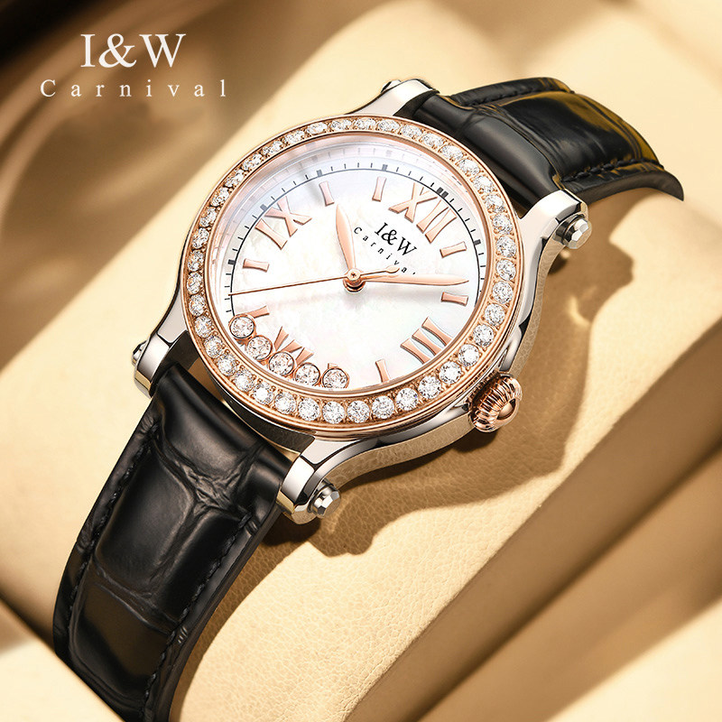 IW爱沃驰手表女款学生ins风小众石英表小红书同款滚动5钻百搭女表