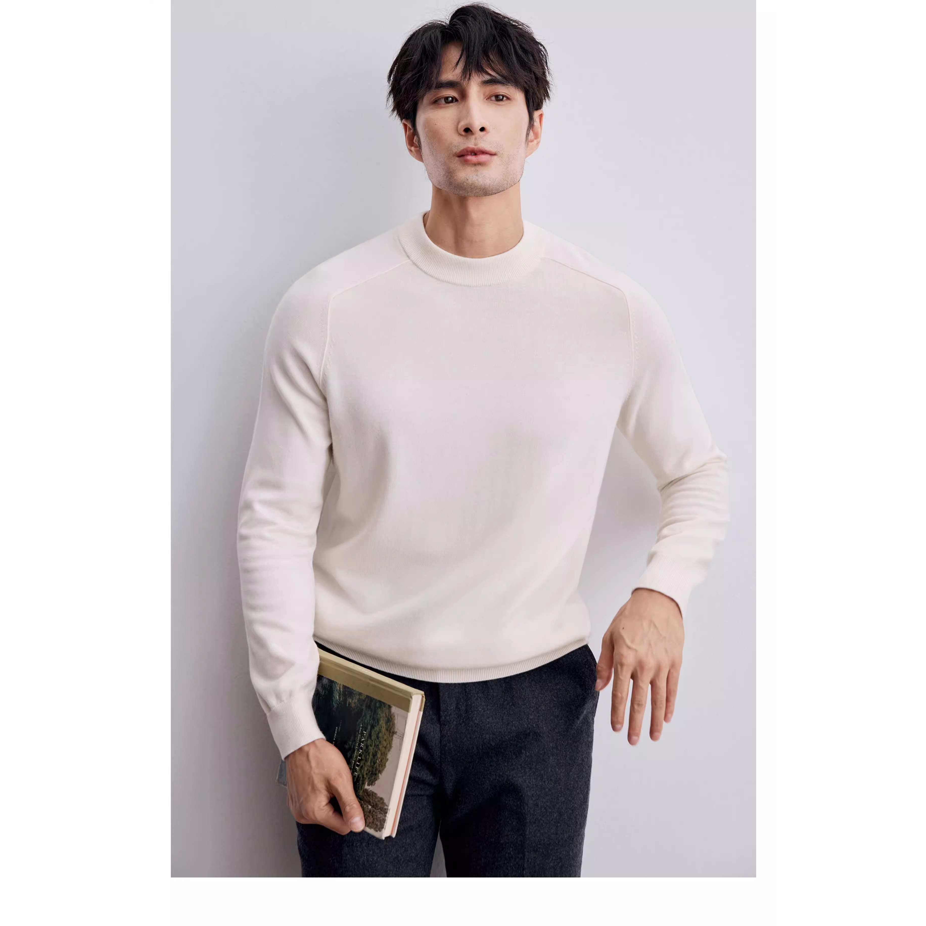 马鞍肩纯羊毛针织打底衫男