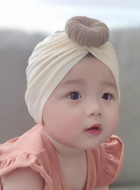 男婴儿帽子0一3个月女宝宝新生儿可爱春秋薄款纯棉甜甜圈初生胎帽