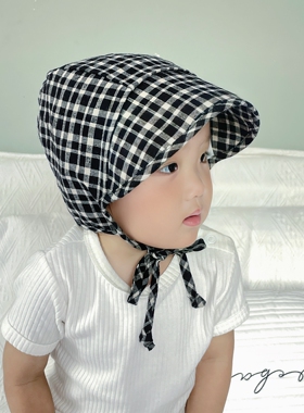 欧美黑白格男女宝宝儿童防晒遮阳春夏飞行户外纯棉薄款帽子太阳帽
