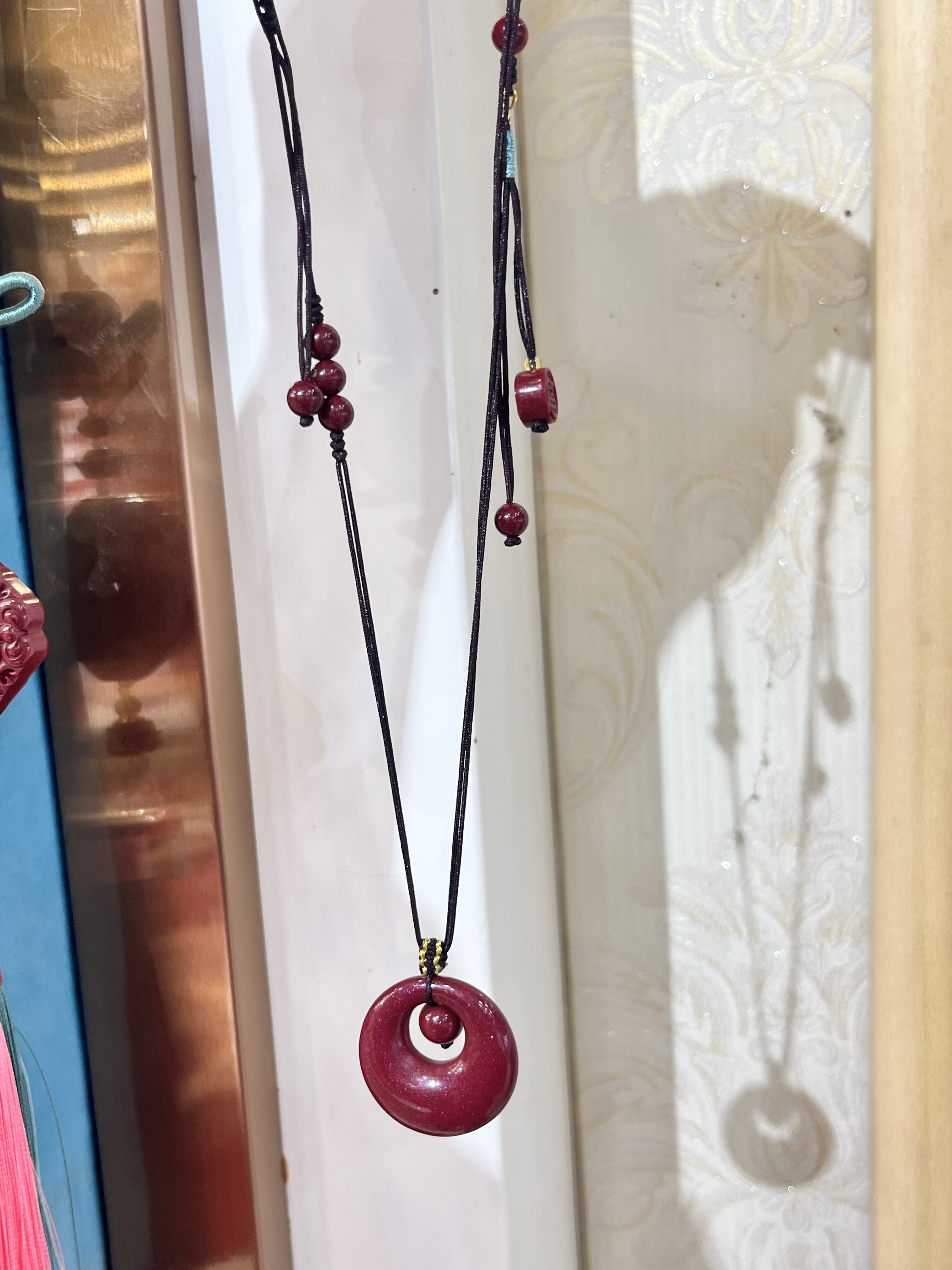 天然朱砂平安扣吊坠毛衣链紫金砂平安扣本命年带绳挂件国风礼物女