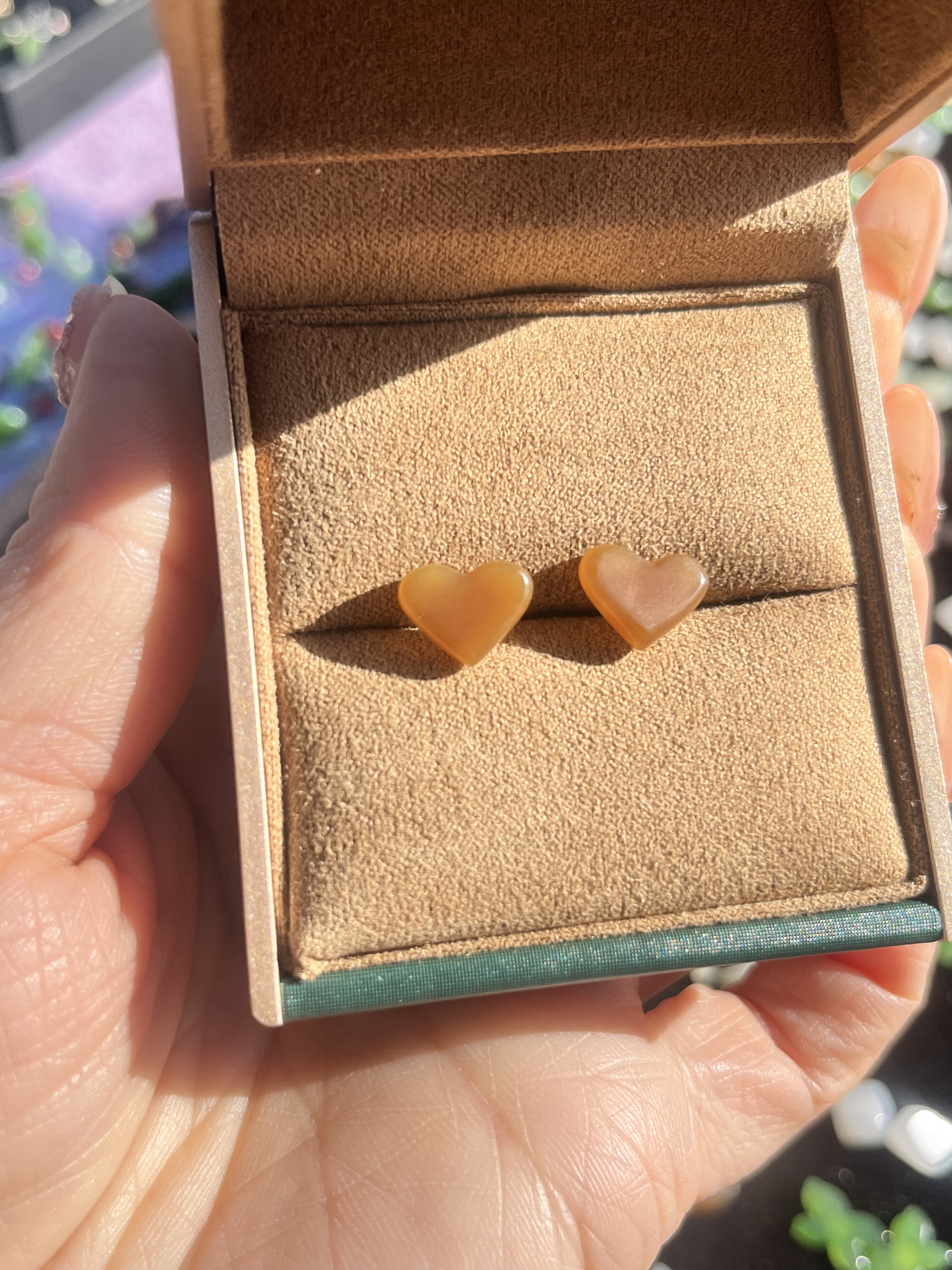 和田玉原石爱心耳钉925银镶嵌原石不规则爱心耳钉碧玉糖玉烟紫女