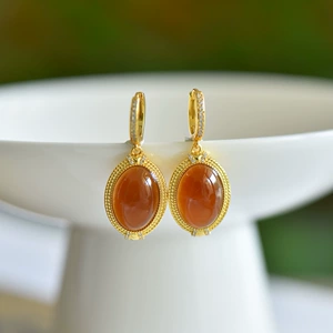 Серьги из нефрита, серебро 925 пробы, китайский стиль