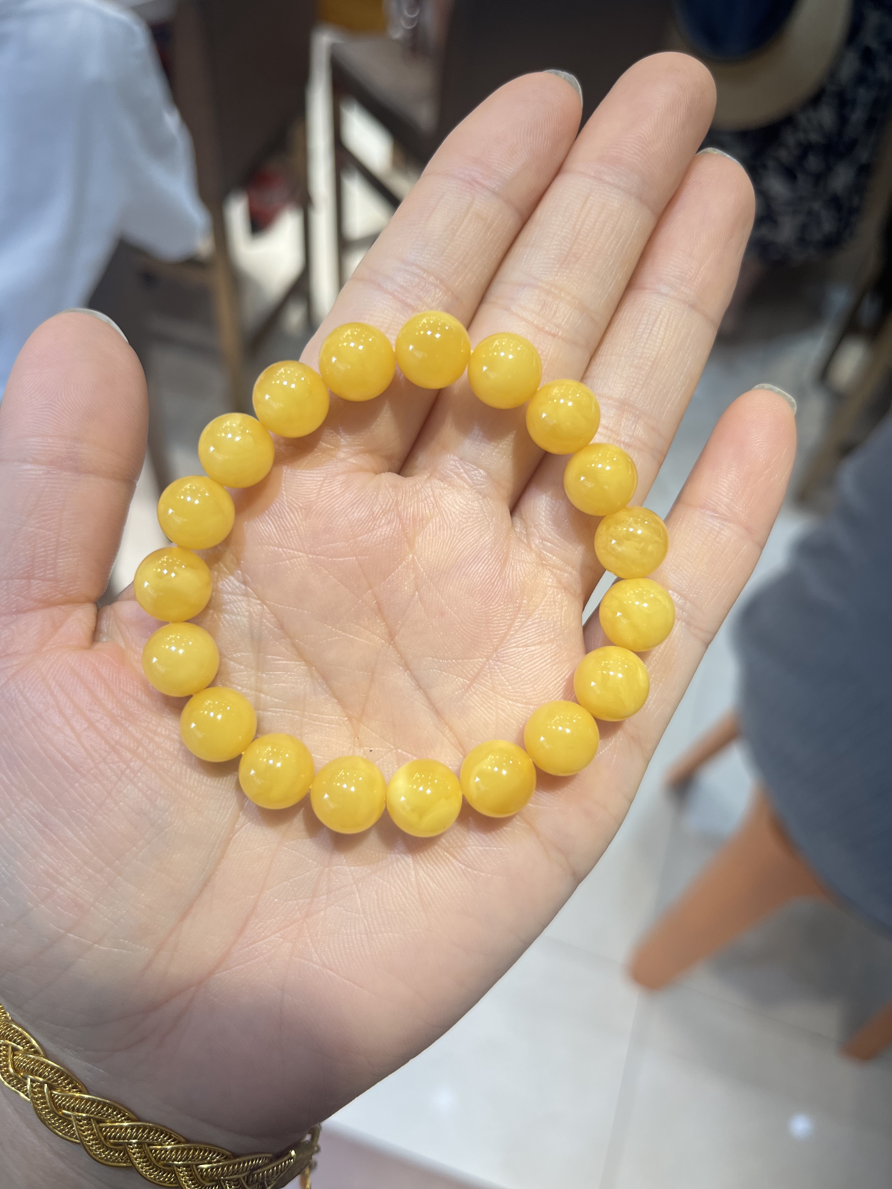 天然蜜蜡单圈手串鸡油黄蜜叠戴手链女款蜜蜡男女款手串文玩手串