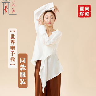 国风舞蹈练功服阔腿裤 世界赠予我夏辉老师同款 现代舞飘逸亮丝衬衫