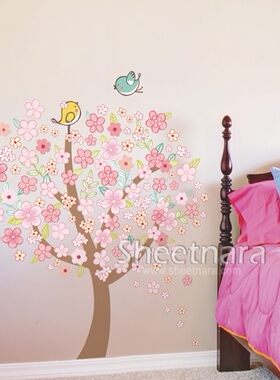 韩国进口墙贴*贴纸壁贴*甜美粉花树，KR-0081