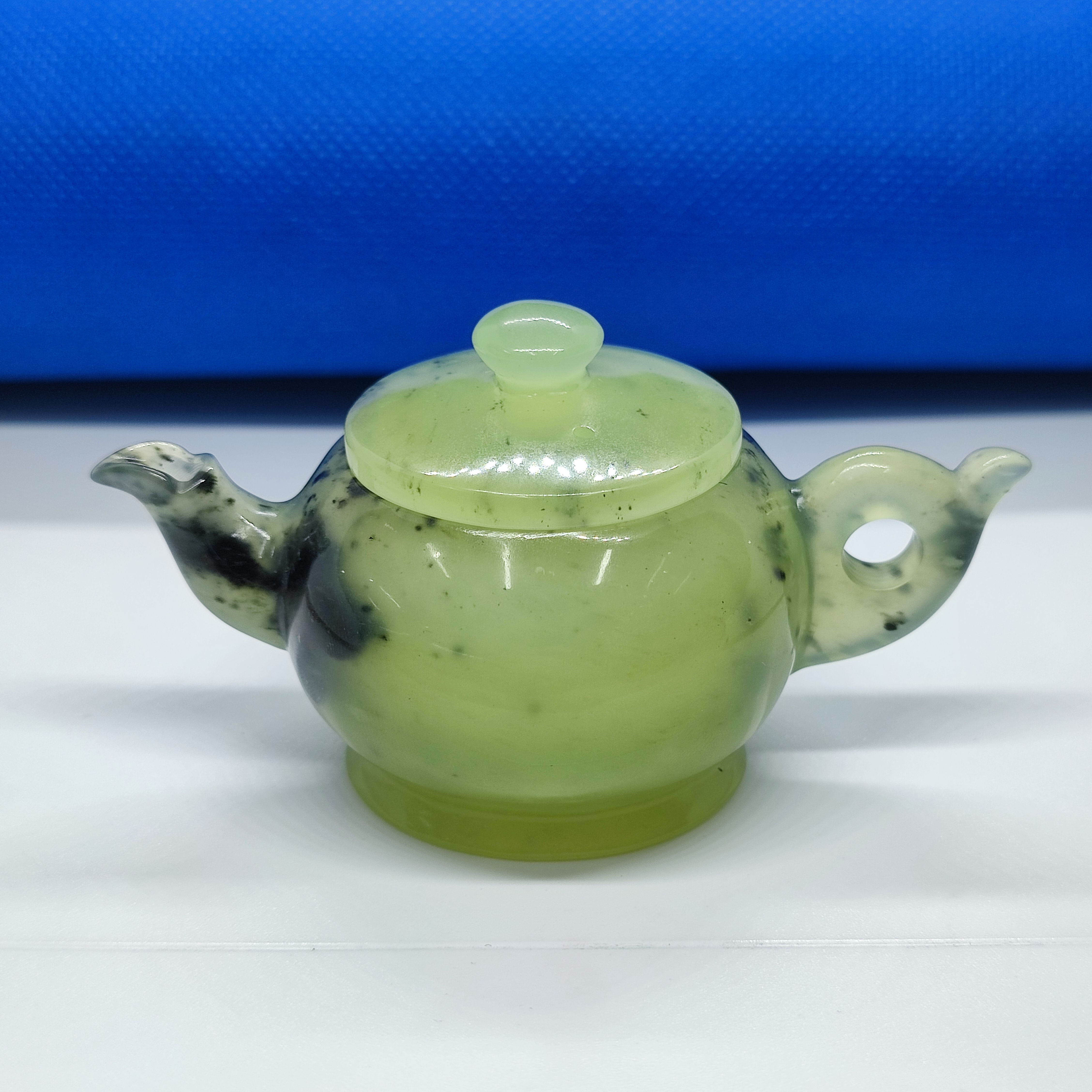 精品岫玉水墨茶壶把把壶喝茶把玩茶道天然玉石雕刻制作