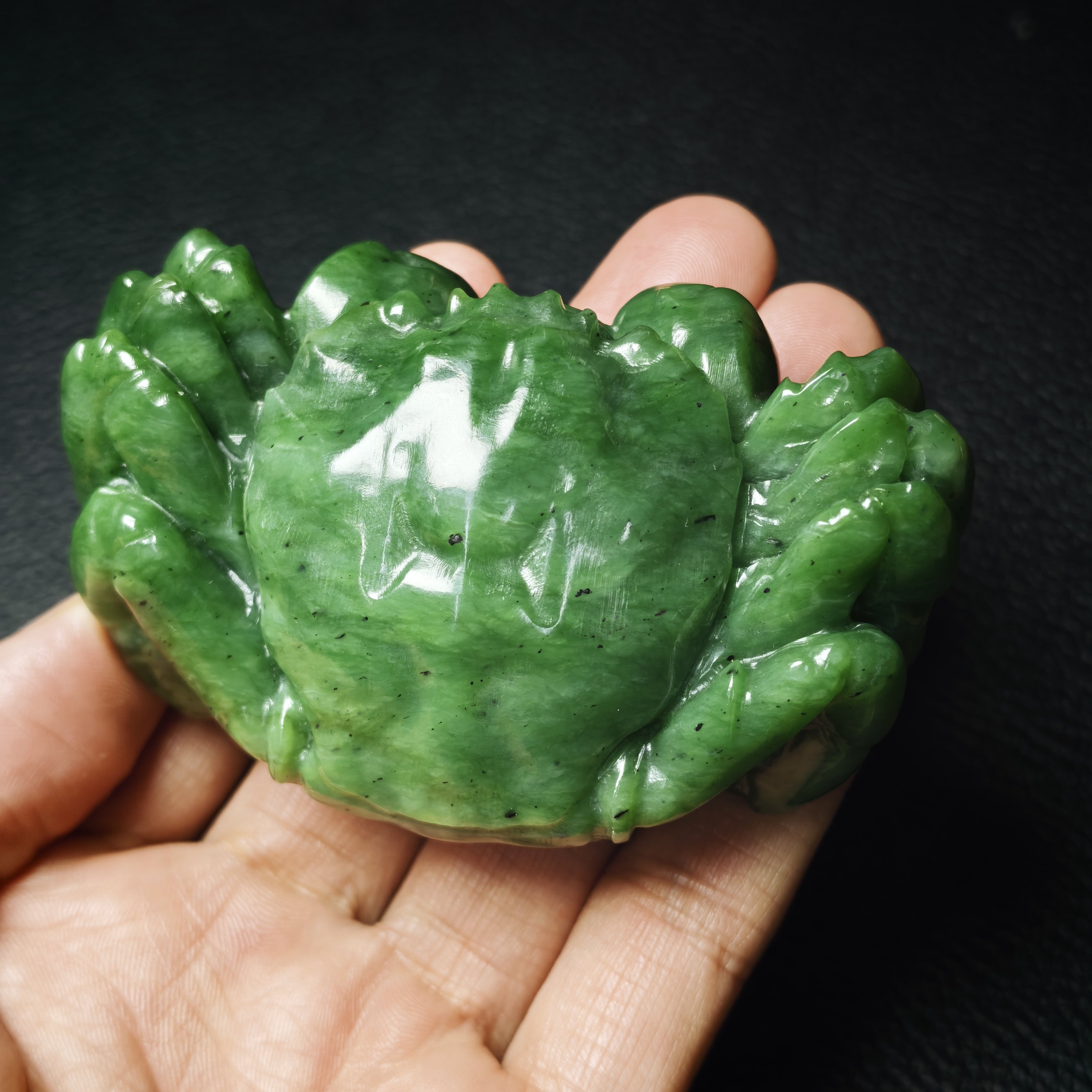 精品收藏和田玉俄罗斯碧玉螃蟹把玩手把件八方来财立体雕刻茶宠