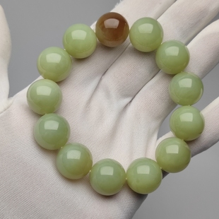 精品岫岩黄白老玉手串手链18mm 圆珠 东北羊脂玉男士手串手链