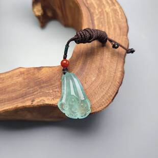 精品岫玉蓝冰天青冻莲蓬吊坠挂件玉坠天然玉石手工雕刻多子多福