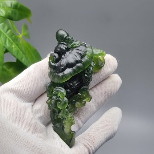 精品收藏岫玉180老坑酒瓶绿如意灵芝手把件把玩 中国四大名玉岫玉