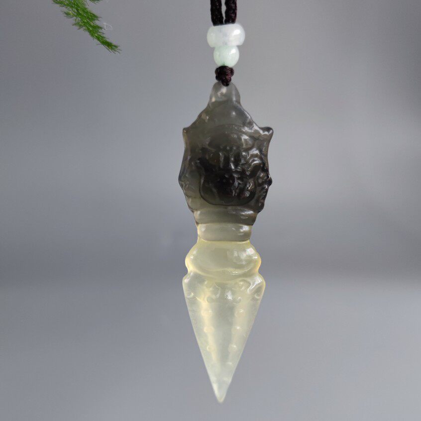 精品岫玉水墨降魔杵挂件坠玉坠天然玉石雕刻保平安