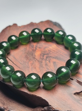 精品收藏岫玉180老坑料酒瓶绿手串手链12mm 圆珠天然玉石四大名玉