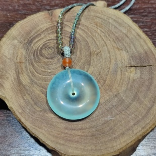 精品收藏蓝冰天青冻平安扣挂件岫玉蓝冰大平安扣吊坠