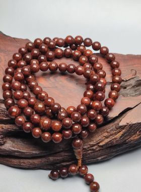 精品收藏和田玉火燎皮108颗卡8mm佛珠串手串多圈天然玉化红皮佛串