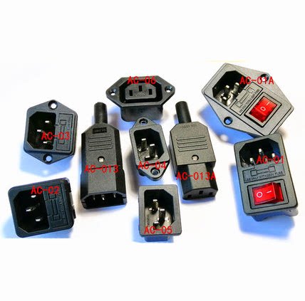 AC-01/02/03/04/05/06保险座开关三孔电源线充电插头公母品字插座