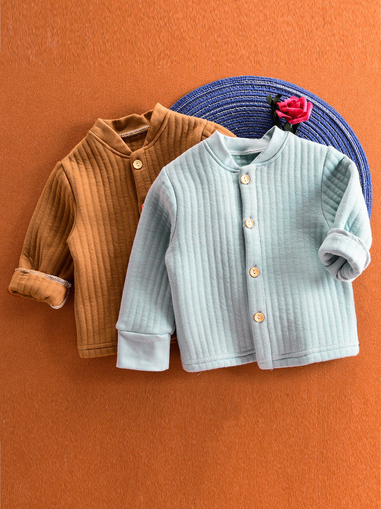 베이비 3겹 두꺼운 보온 탑 아동용 베이비 퀼팅 바닥 가디건 일체형 가을 옷 속옷 가을 겨울 이너웨어