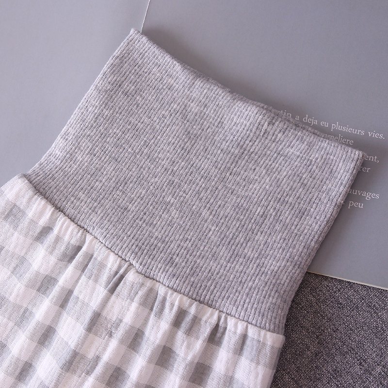 긴팔 가디건 하이 웨이스트 배꼽 바지 세트  순면 메쉬 얇은 속옷 잠옷 홈웨어 여름