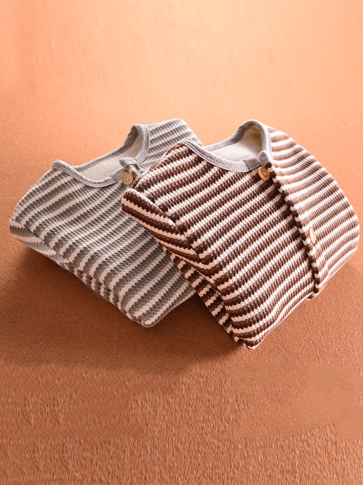 양털 가디건 1 따뜻한 가을 의류 일체형 어린이 소년 소녀 줄무늬 속옷 더블 브레스트 가을 겨울 6 세