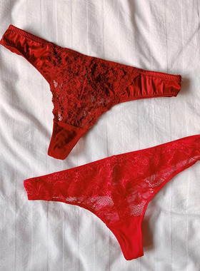 丁字裤女镂空蕾丝性感大红内裤过年T裤tback