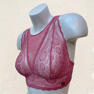 蕾丝内衣女镂空性感打底短背心无钢圈文胸胸罩绯红 75B独款
