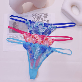 back小裤 细绳丁字裤 性感刺绣半透明火辣高叉T裤 薄 女一根绳内裤